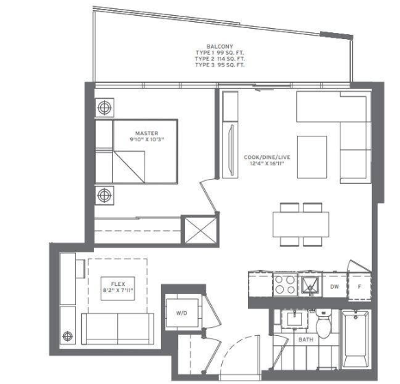 M City M3 Condo Assignment - 2 bed 1 bath photo 2